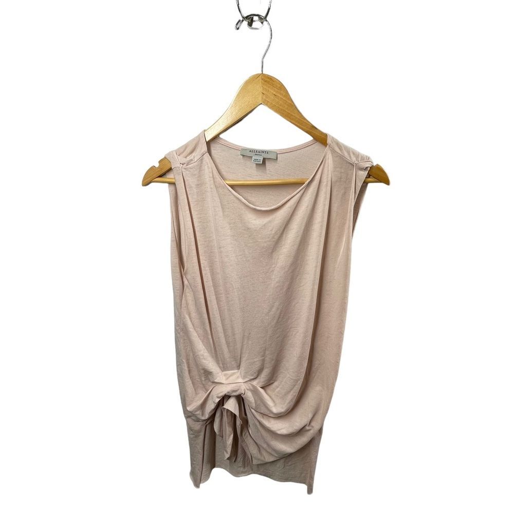 AllSaints Light Pink Ruched Scrunched Side Flowy Tank Top